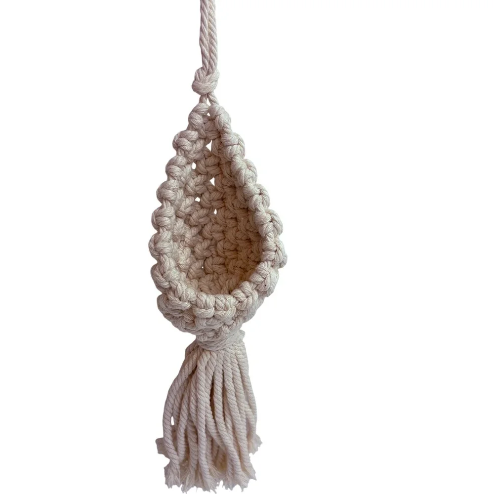 Handmade‎ Macrame Hanging Pod Basket Cream Boho Teardrop Plant Holder Tassel